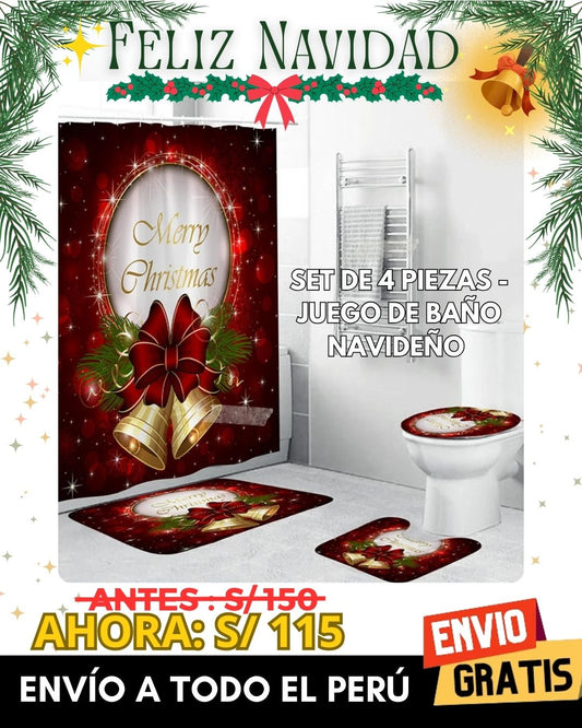 SET DE 4 PIEZAS - JUEGO DE BAÑO NAVIDEÑO